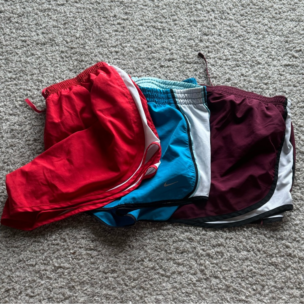 Set of 3 Nike running shorts all size large maroon red teal built in underwear